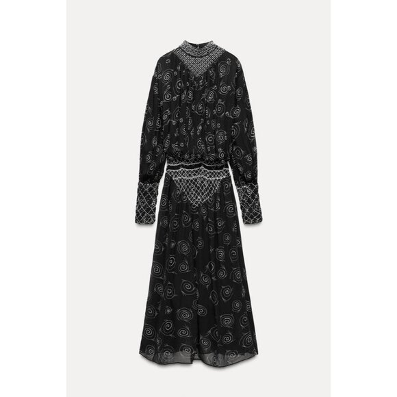 Zara Womens Midi Dress Size XS Long Sleeve Black Beaded Printed 7521/246 NWT - Picture 5 of 16